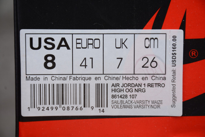 Air Jordan 1 No Ls Varsity Maize 861428-107